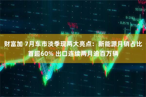 财富加 7月车市淡季现两大亮点：新能源月销占比首超60% 出口连续两月逾百万辆